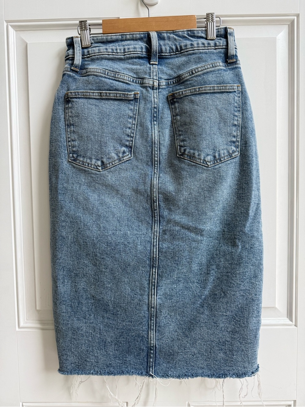 Gap Iconic Denim Midi Pencil Skirt with front split fringe fall western classic - Picture 2 of 6